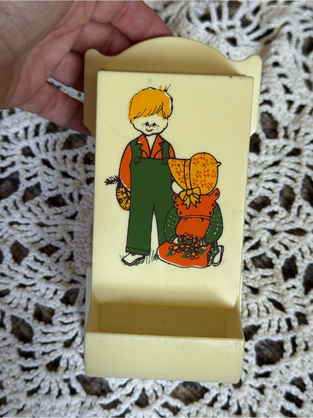 Vintage 1970s Wall Mount Match Holder Boy Girl Retro Kitchen Decor